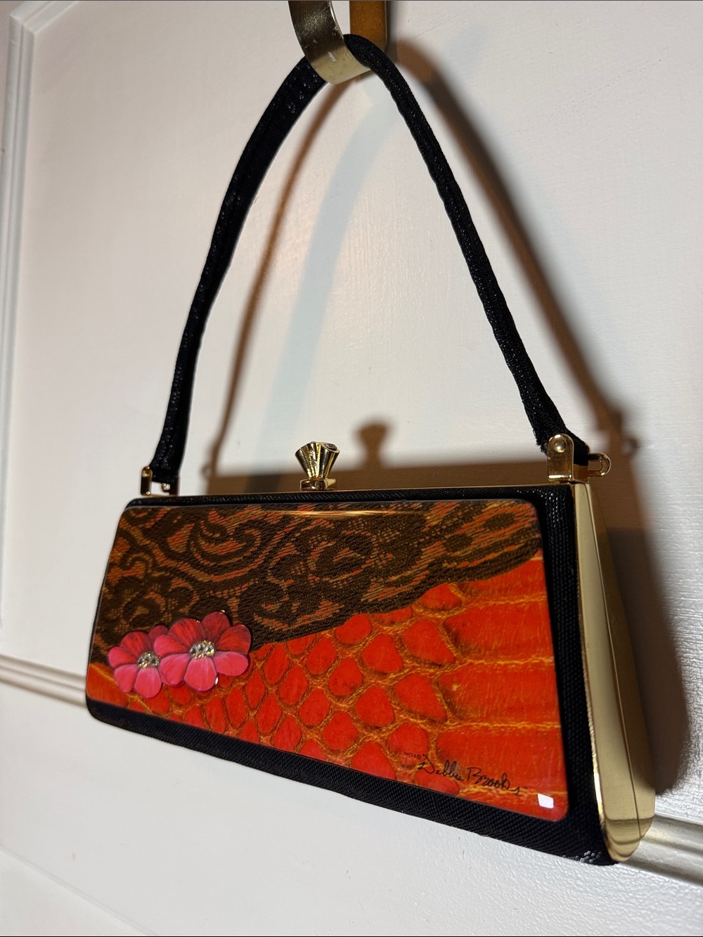 Debbie Brooks Orange Floral Frame-Top Evening Bag